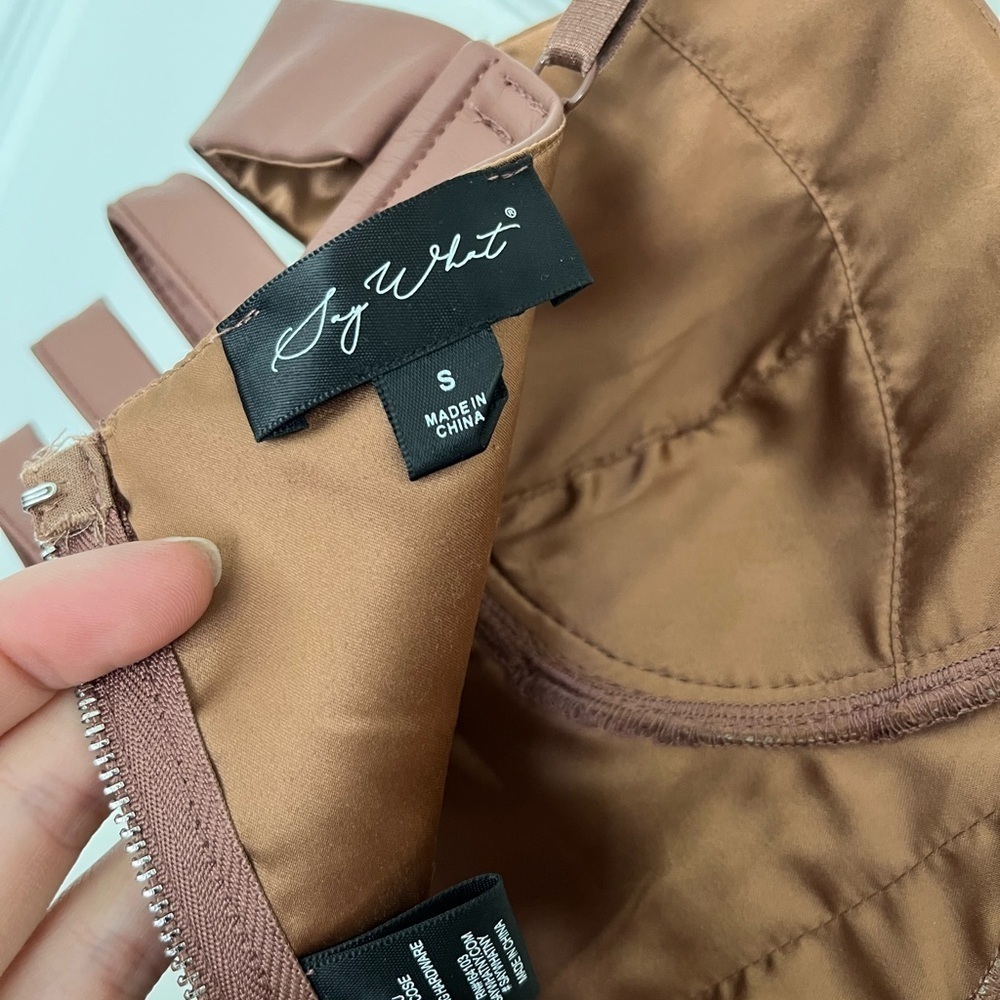 Pleather Two Piece Mauve/Brown Set Size S - Picture 5 of 8